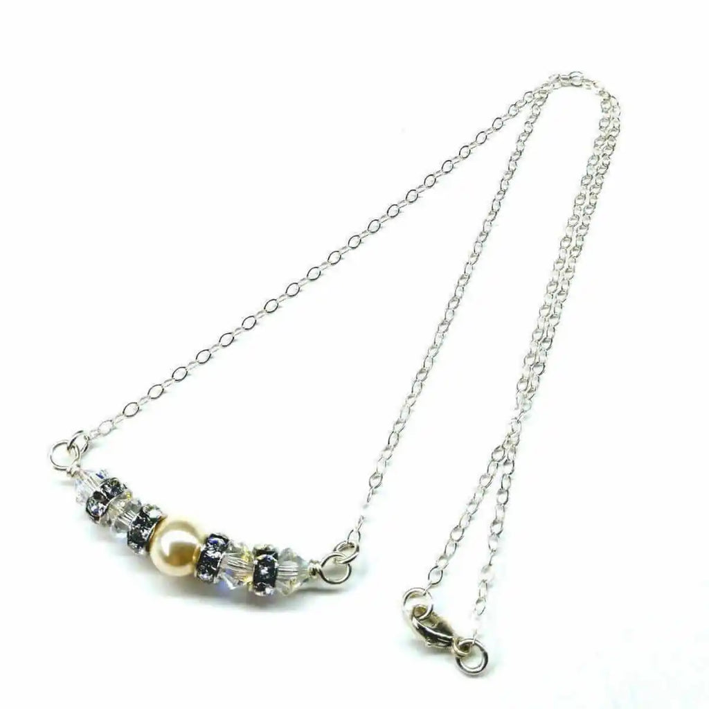 Silver Swarovski Crystal Pearl Bar Bridal Necklace-2