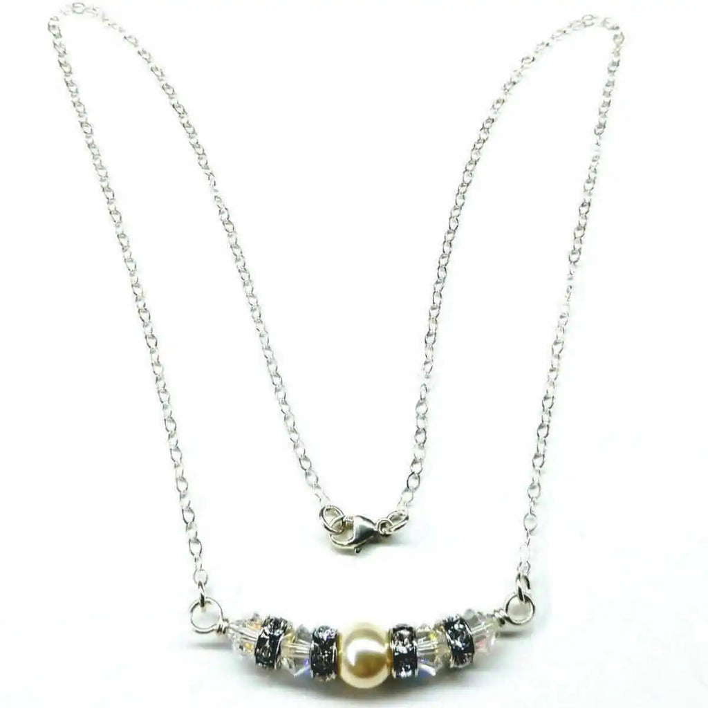 Silver Swarovski Crystal Pearl Bar Bridal Necklace-0