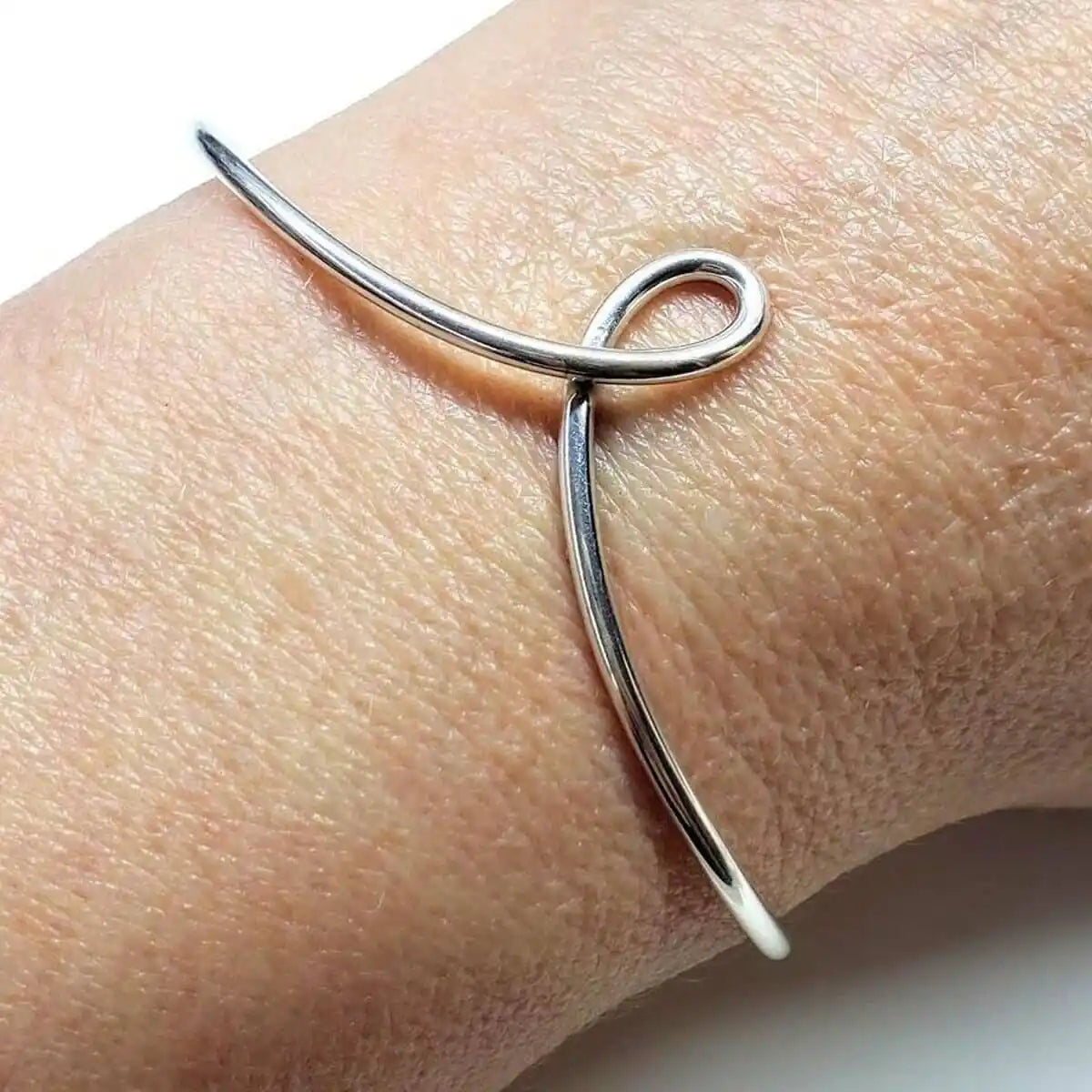 Handmade Wire Sculpted Silver Teardrop Bangle-3