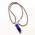 Silver Wrapped Purple Dyed Crackle Agate Point Necklace-0