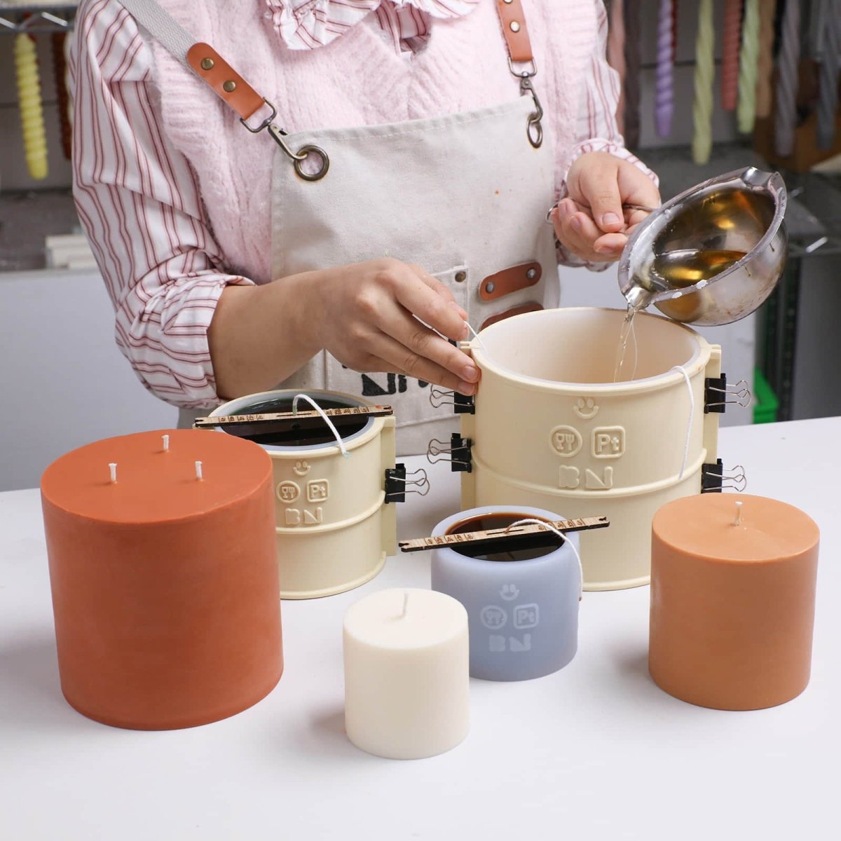 Simple pillar candle silicone mold in smooth cylinder shape for DIY home decor crafting — view 4