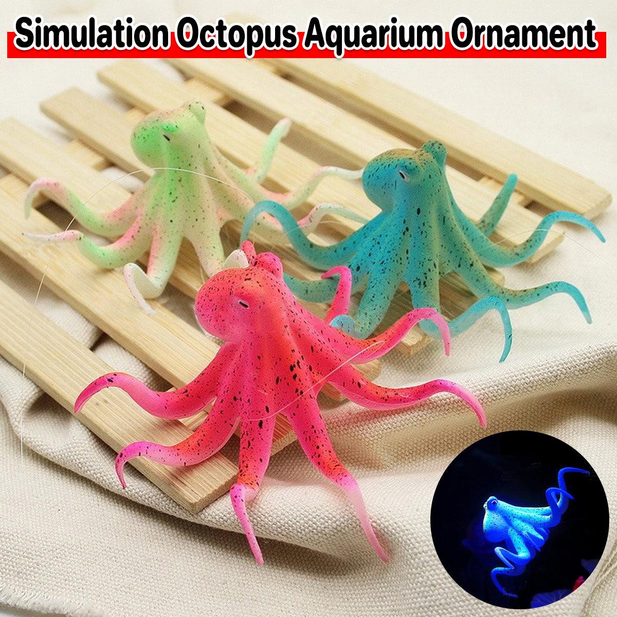 Glowing simulation silicone octopus aquarium ornament with suction cup base in bright colors