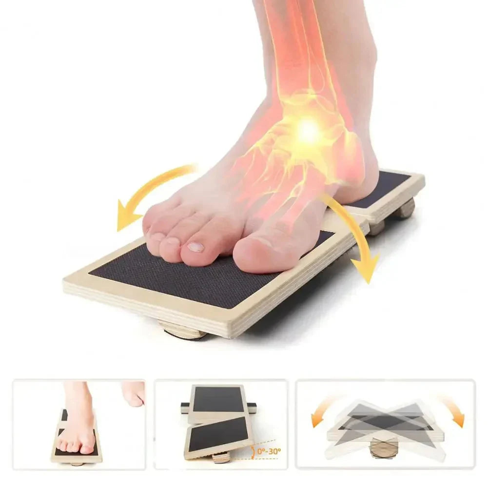 Wooden single leg balance board for ankle strengthening natural brown wood with anti slip platform — view 2