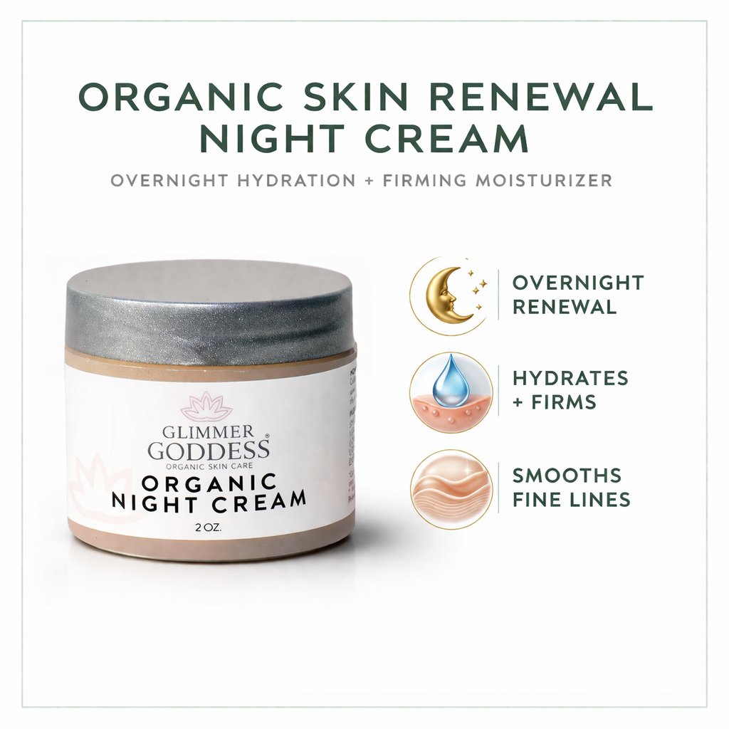 Organic skin renewal night cream in a 2 oz jar, lightweight vegan anti-aging face moisturizer — view 2