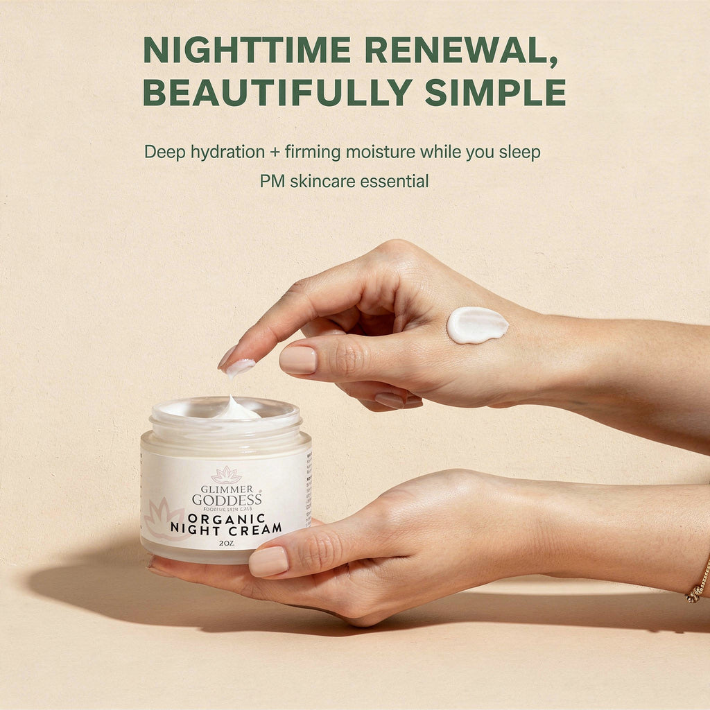 Organic skin renewal night cream in a 2 oz jar, lightweight vegan anti-aging face moisturizer — view 3
