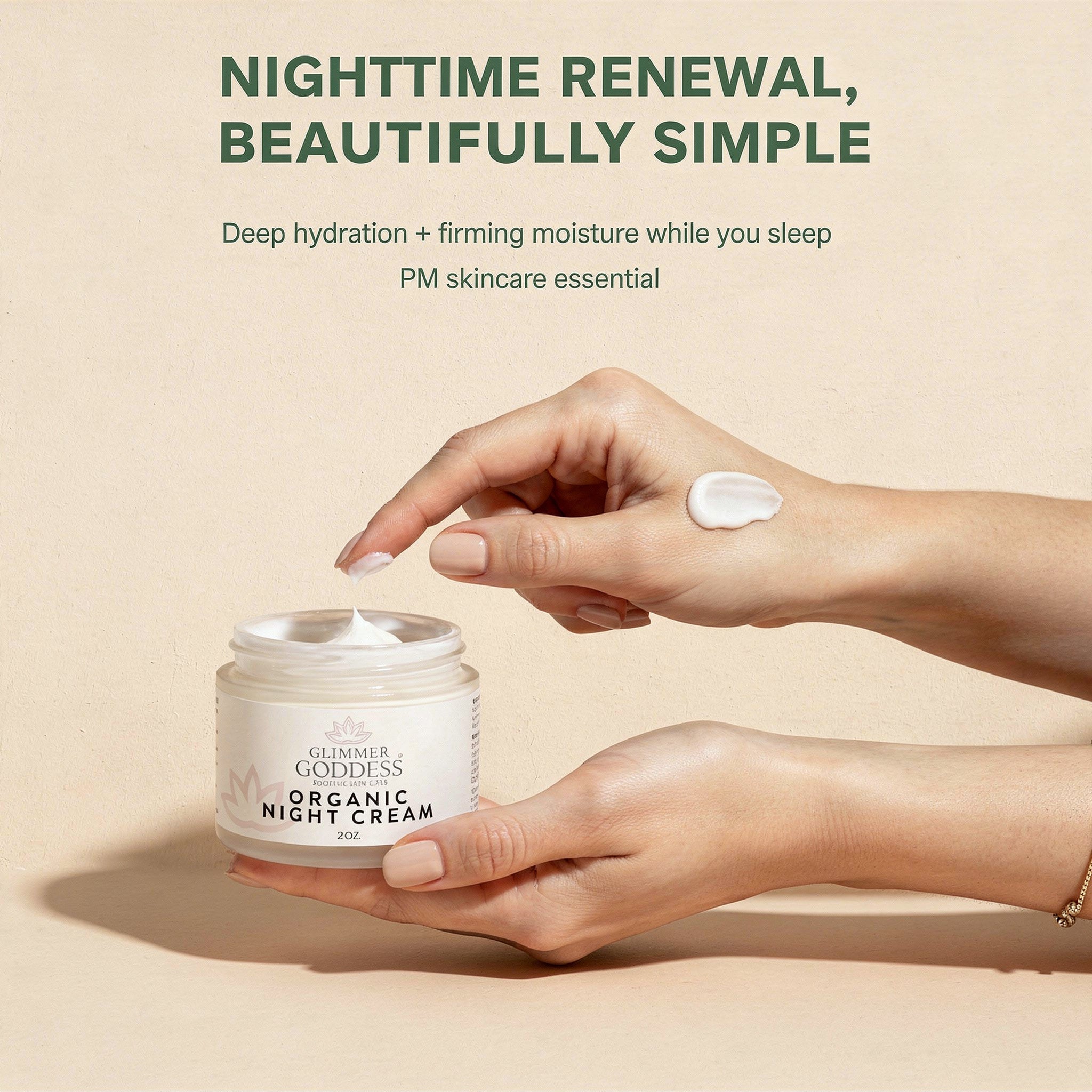 Organic skin renewal night cream in a 2 oz jar, lightweight vegan anti-aging face moisturizer — view 3