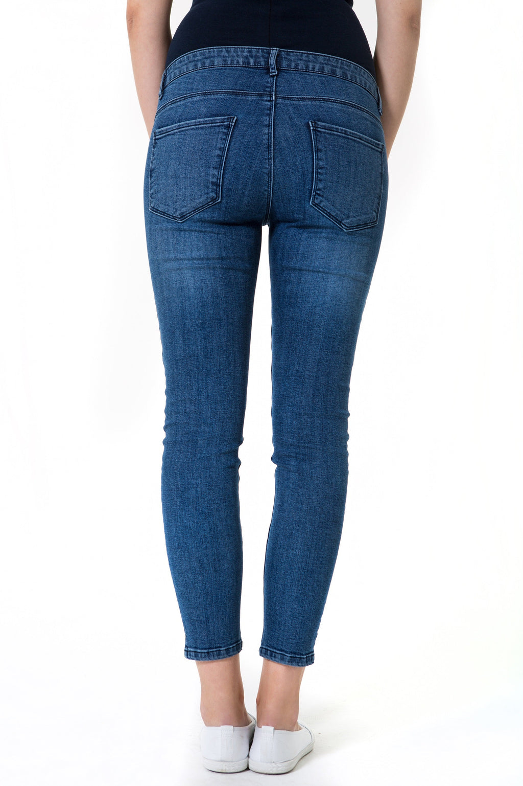 Skinny foldover waistband maternity jeans featuring a stretchy over-the-bump fit for pregnancy comfort — view 5