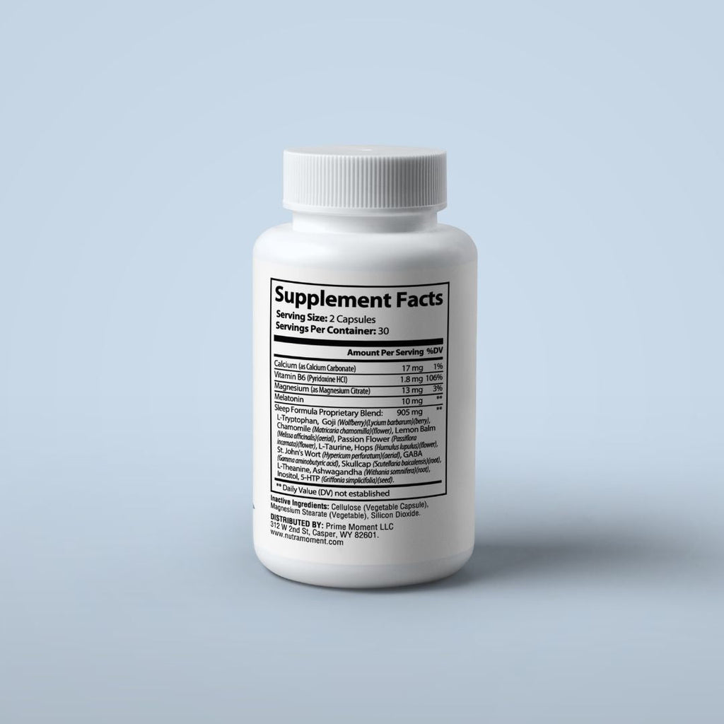 Nutra Moment Sleep Support supplement bottle with vegan veggie capsules for natural sleep aid — view 2