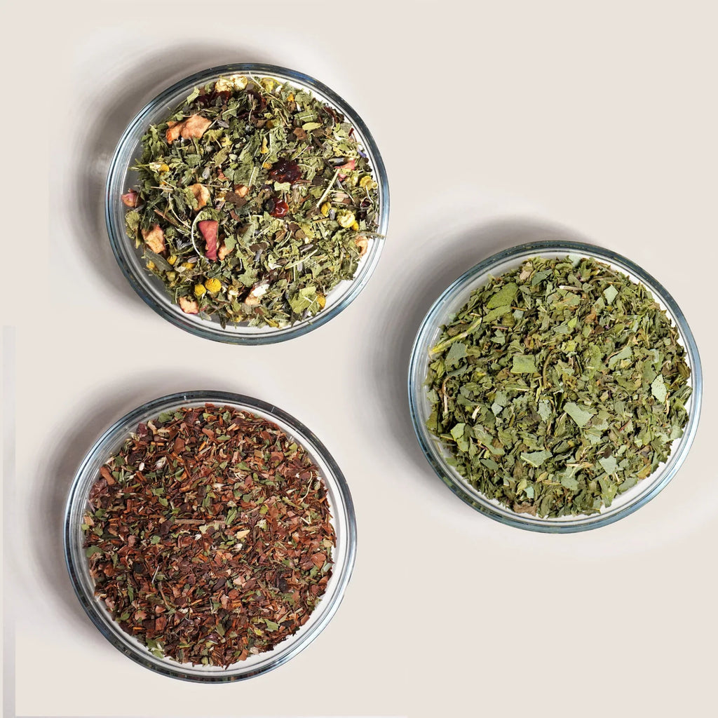 Sleep support tea bundle featuring three boxes of organic calming herbal tea blends. — view 2