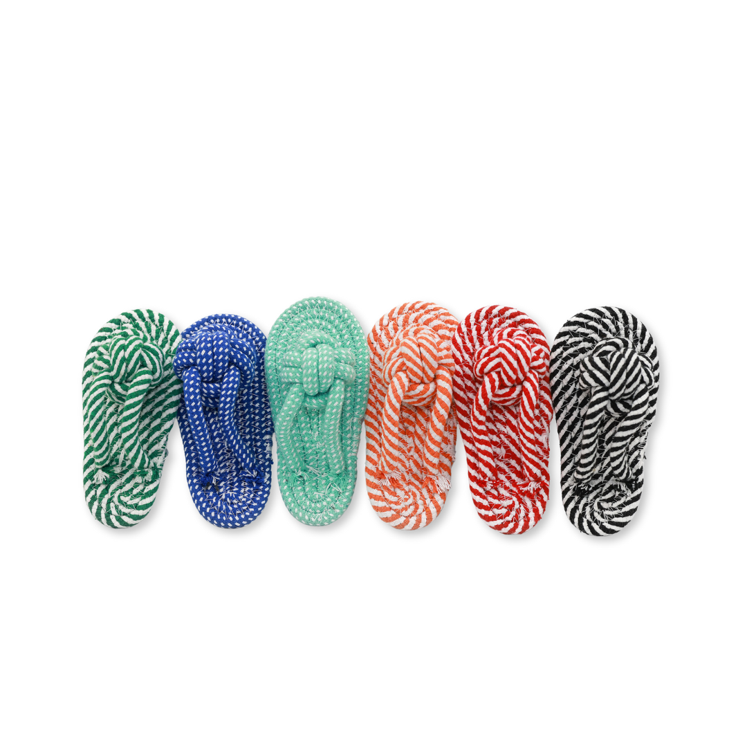 Slipper rope dog toy crafted from woven cotton in vibrant colors for interactive pet playtime