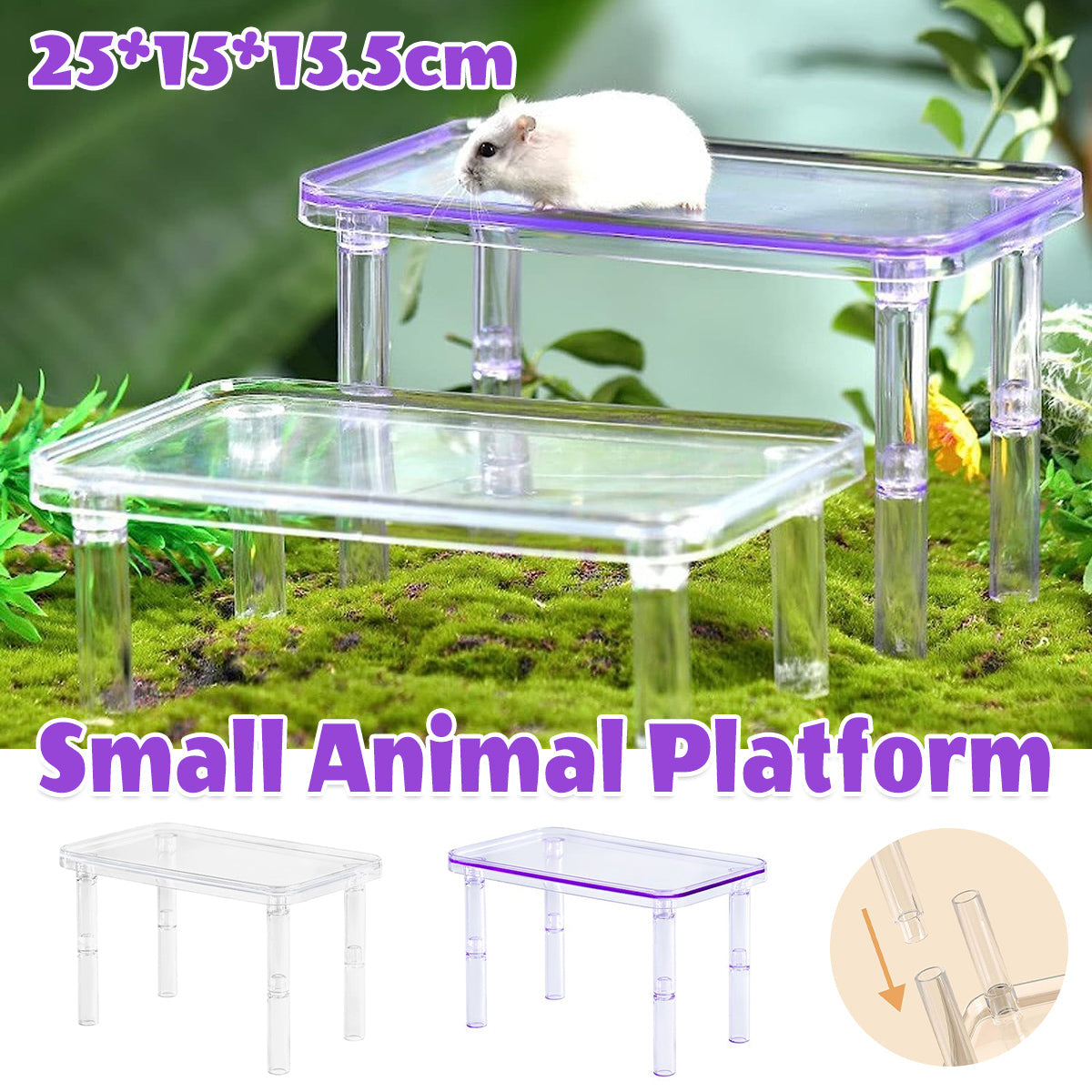 Hamster cage activity platform in purple and transparent PS material with independent support columns