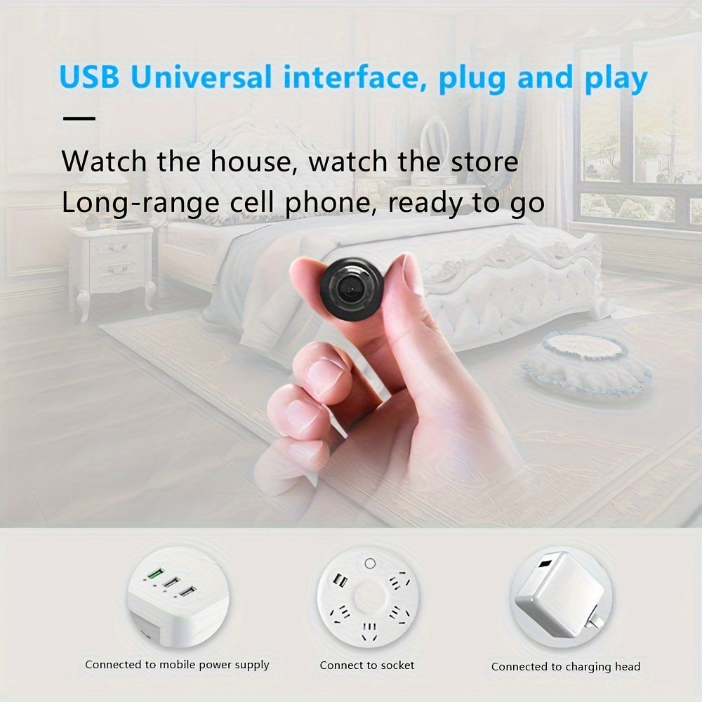 Small wireless security camera in black, compact smart home monitoring device with camera lens — view 3