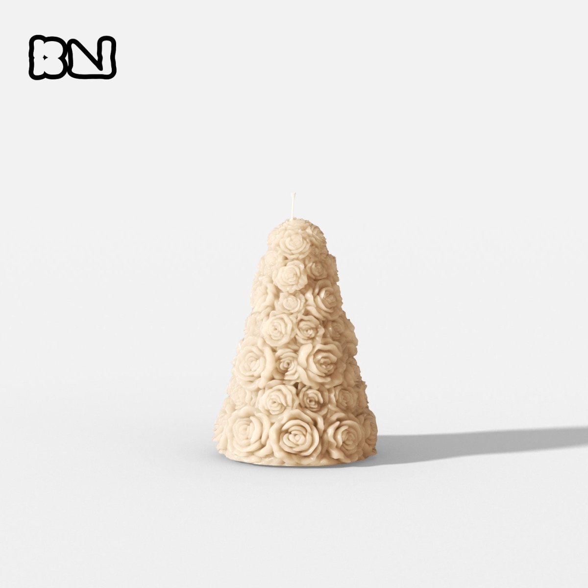 Small rose tree candle silicone mold for casting 3D floral conical wax centerpieces.