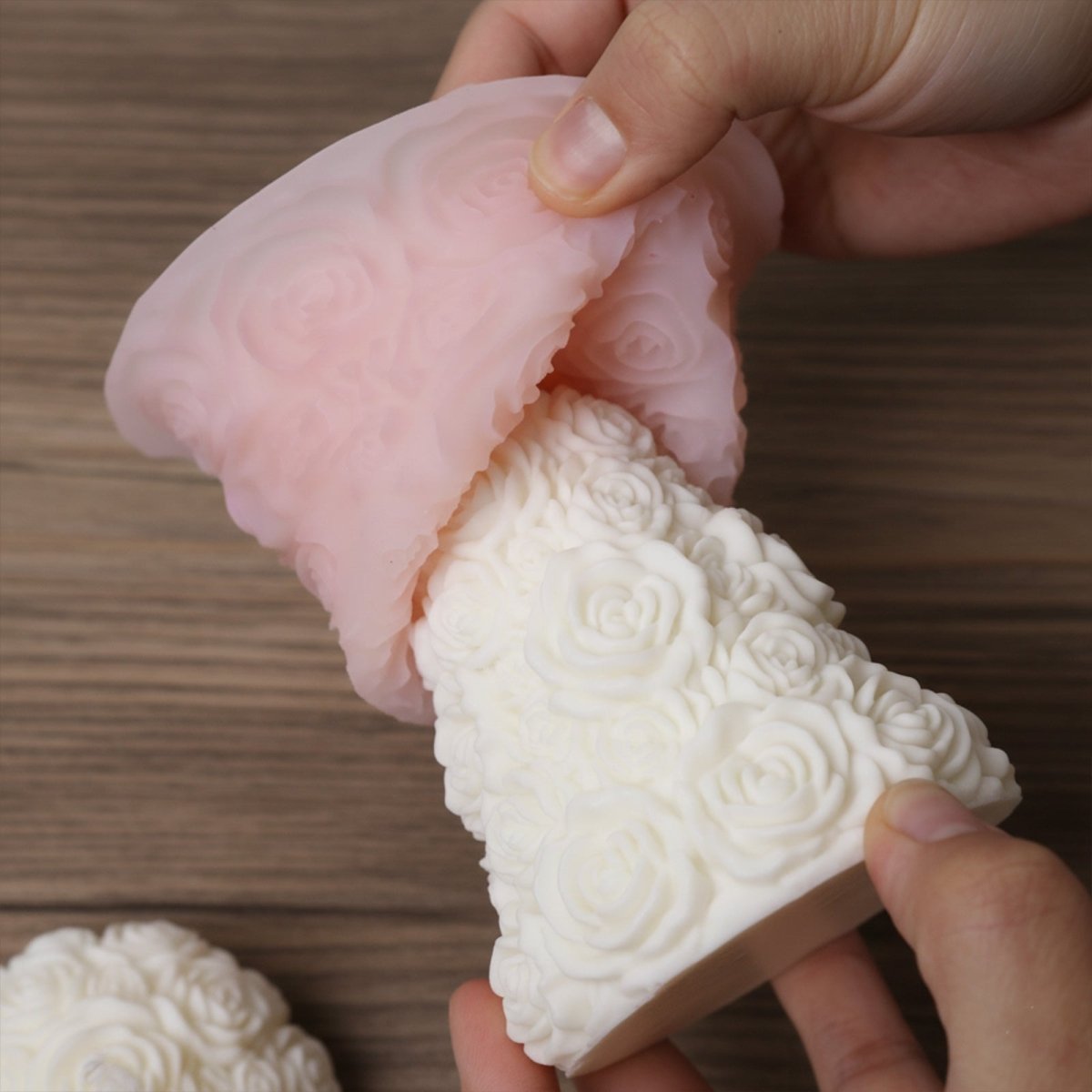 Small rose tree candle silicone mold for casting 3D floral conical wax centerpieces. — view 5
