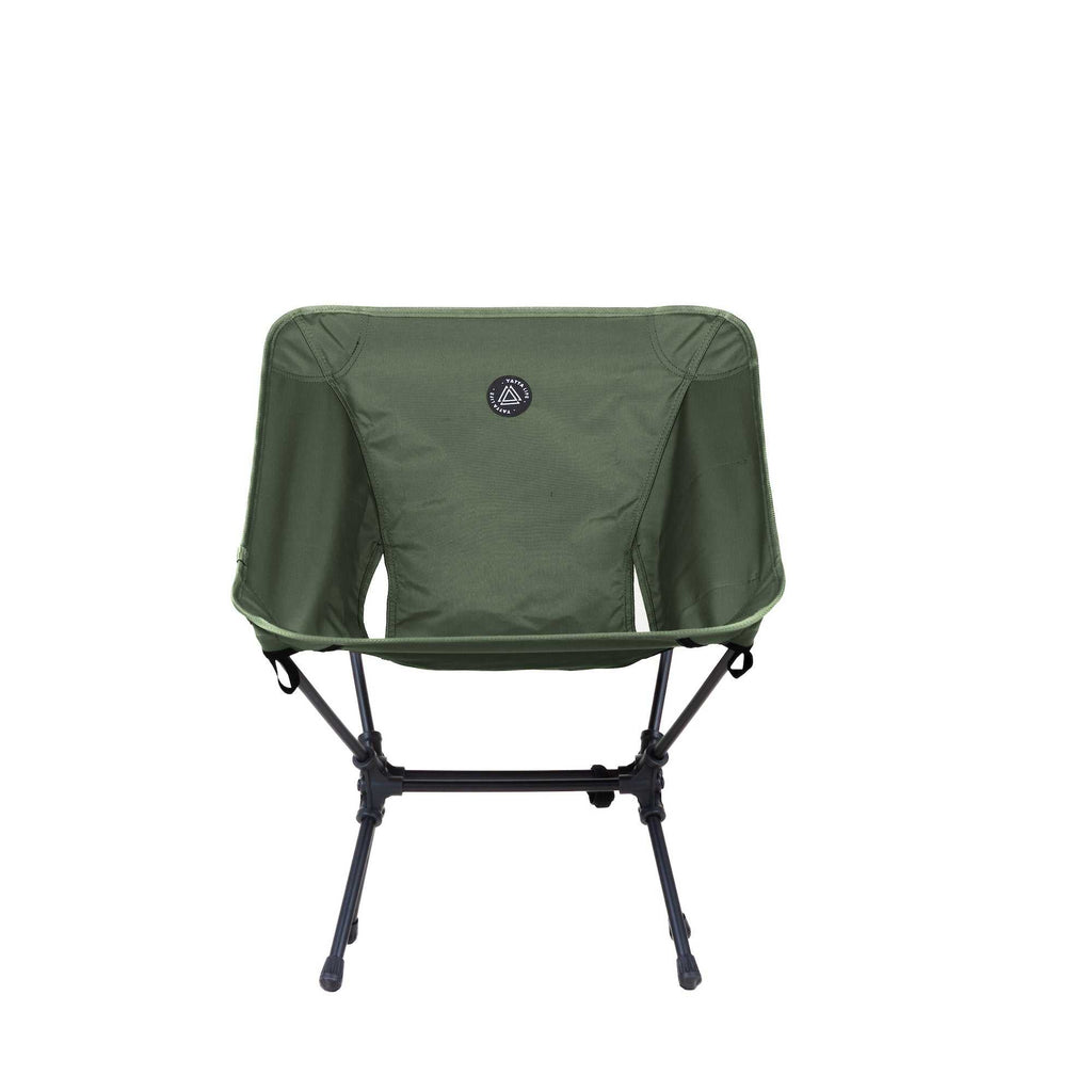 Army green ultralight folding camping chair with aluminum frame and black storage pouch — view 2