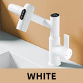 Smart LED rotating basin faucet in stainless steel with multi-function stream sprayer and digital display