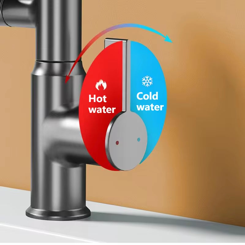 Smart LED rotating basin faucet in stainless steel with multi-function stream sprayer and digital display — view 5