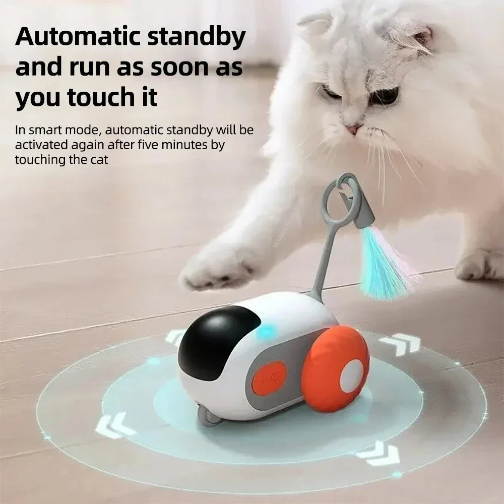 Smart remote-controlled cat car toy made of durable silicone, featuring USB charging cable and controller. — view 3