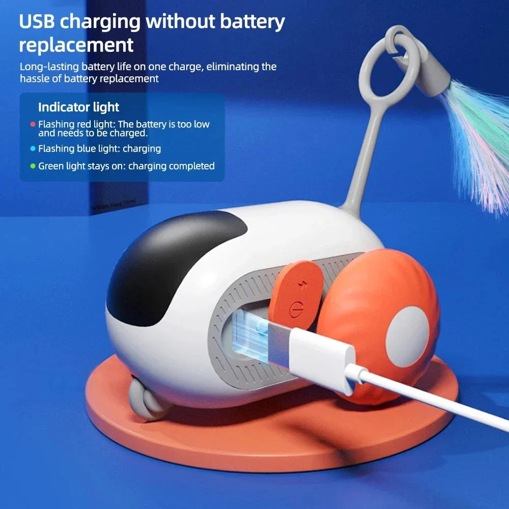 Smart remote-controlled cat car toy made of durable silicone, featuring USB charging cable and controller. — view 4