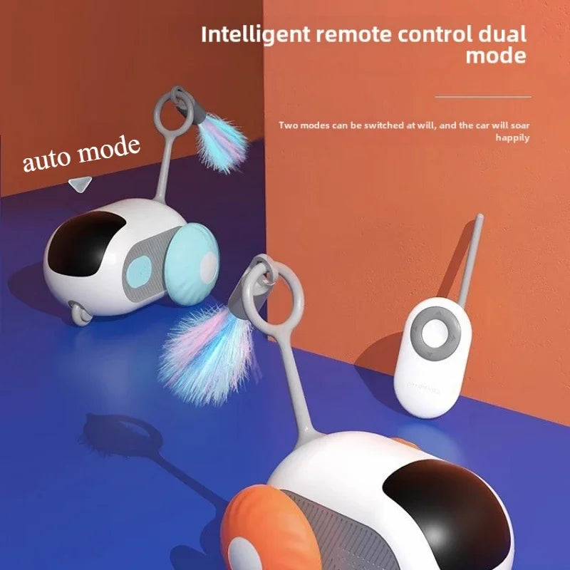 Smart remote-controlled cat car toy made of durable silicone, featuring USB charging cable and controller. — view 5