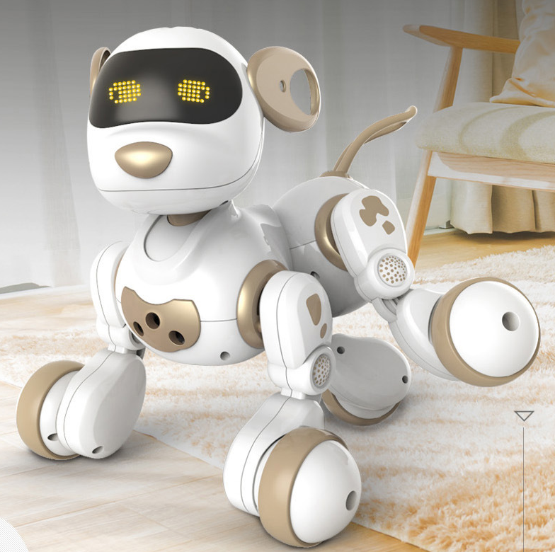 Smart remote controlled robotic puppy toy in durable plastic with included handle remote