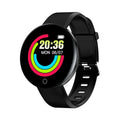 Black smartwatch fitness tracker with round display and soft TPU wristband for heart rate monitoring