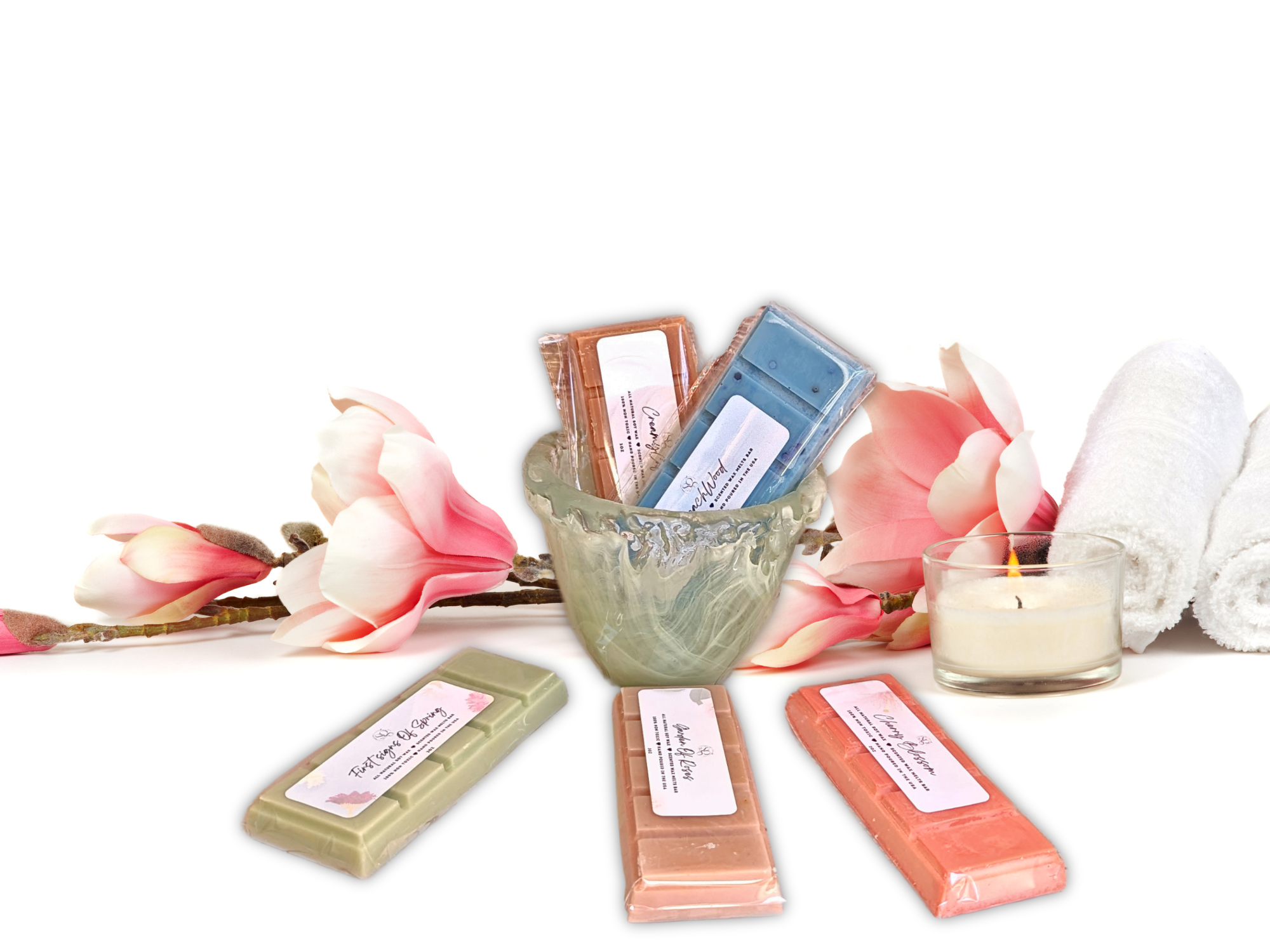 Spa and relaxation soy wax melts bar featuring calming herbal and floral scents for home wellness