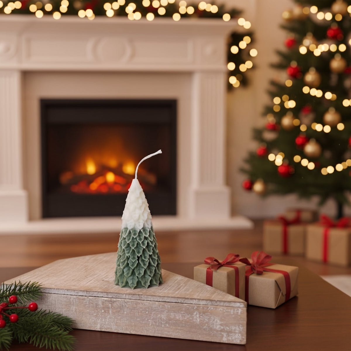 Christmas Pine Tree Candles | Sculptural Soy Wax Holiday Decor-6