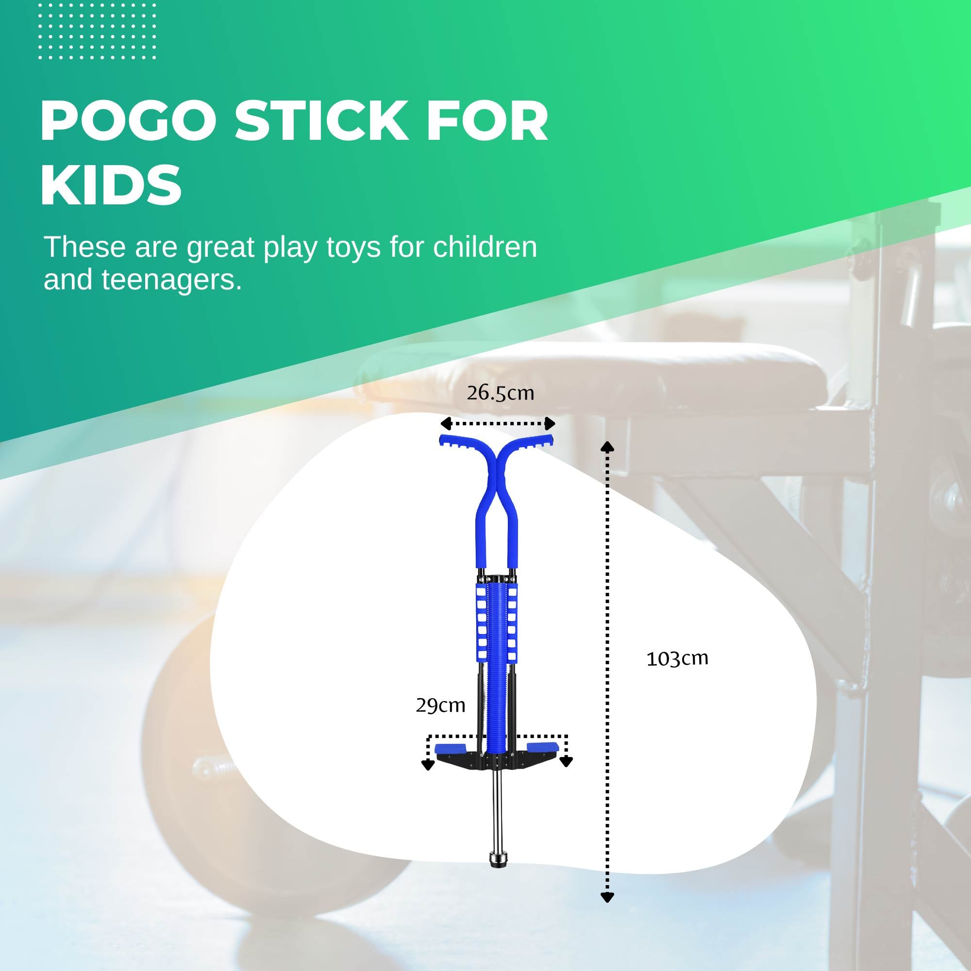 Blue Social Hike kids pogo stick with foam cover, rubber grips, and anti-slip foot pedals — view 2