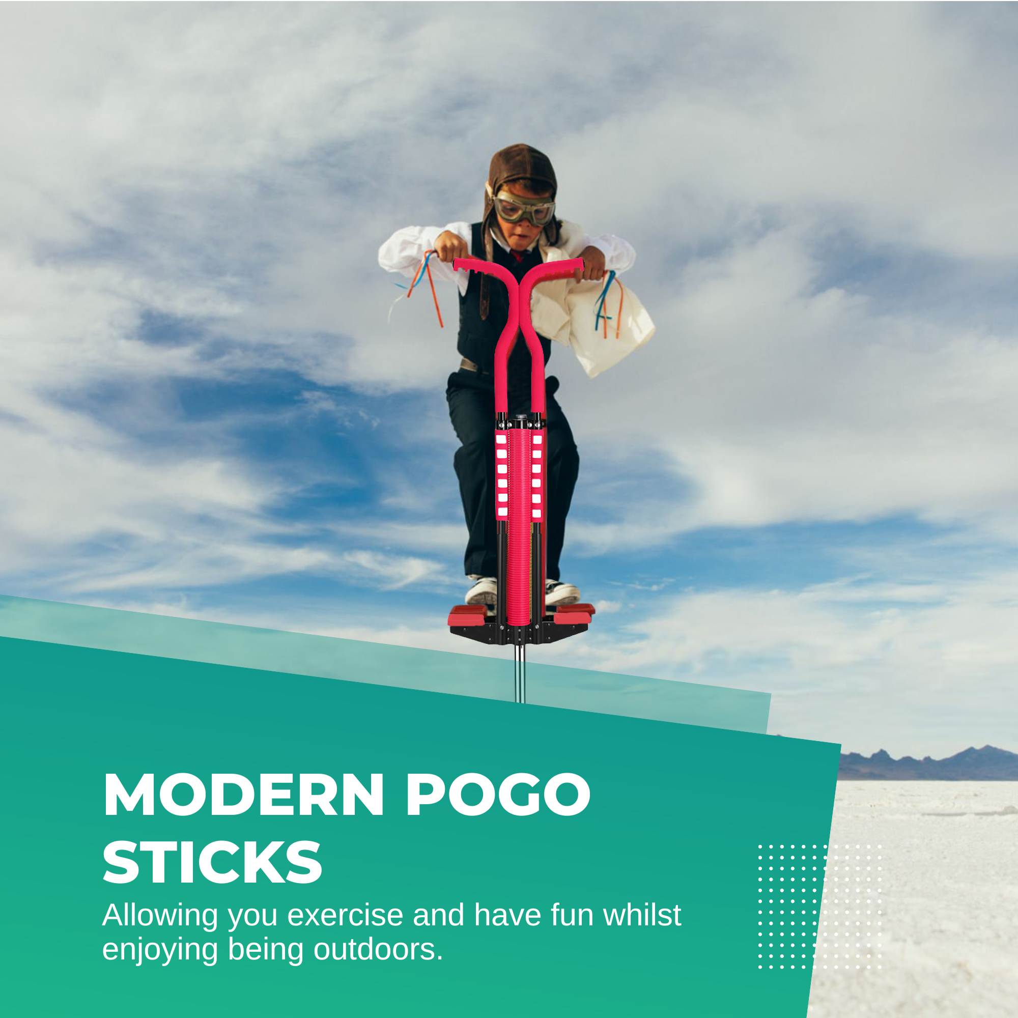 Red pogo stick for kids featuring foam covered steel frame and anti slip rubber grips — view 3