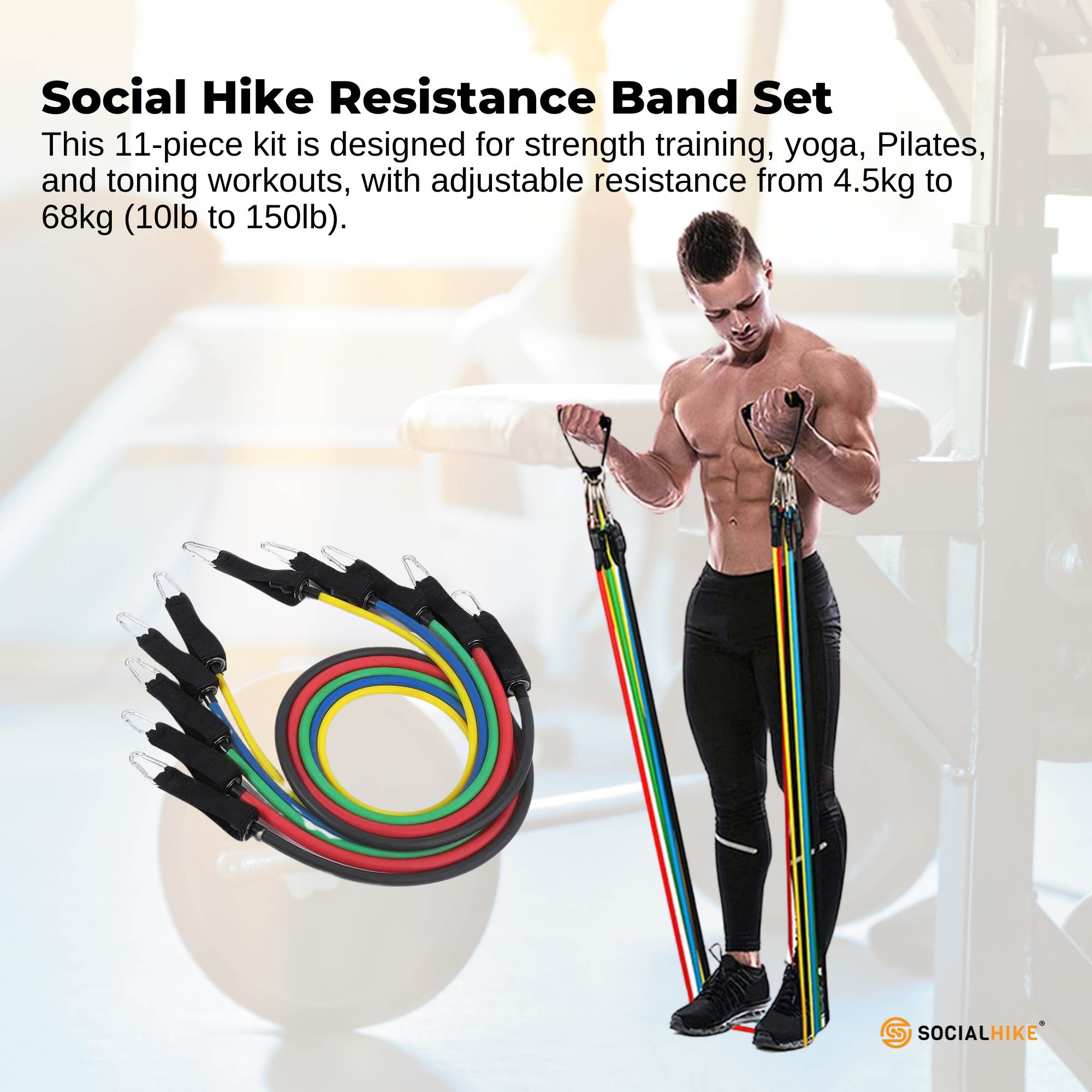 11-piece resistance band set with handles ankle straps door anchor massage ball and carry bag — view 2