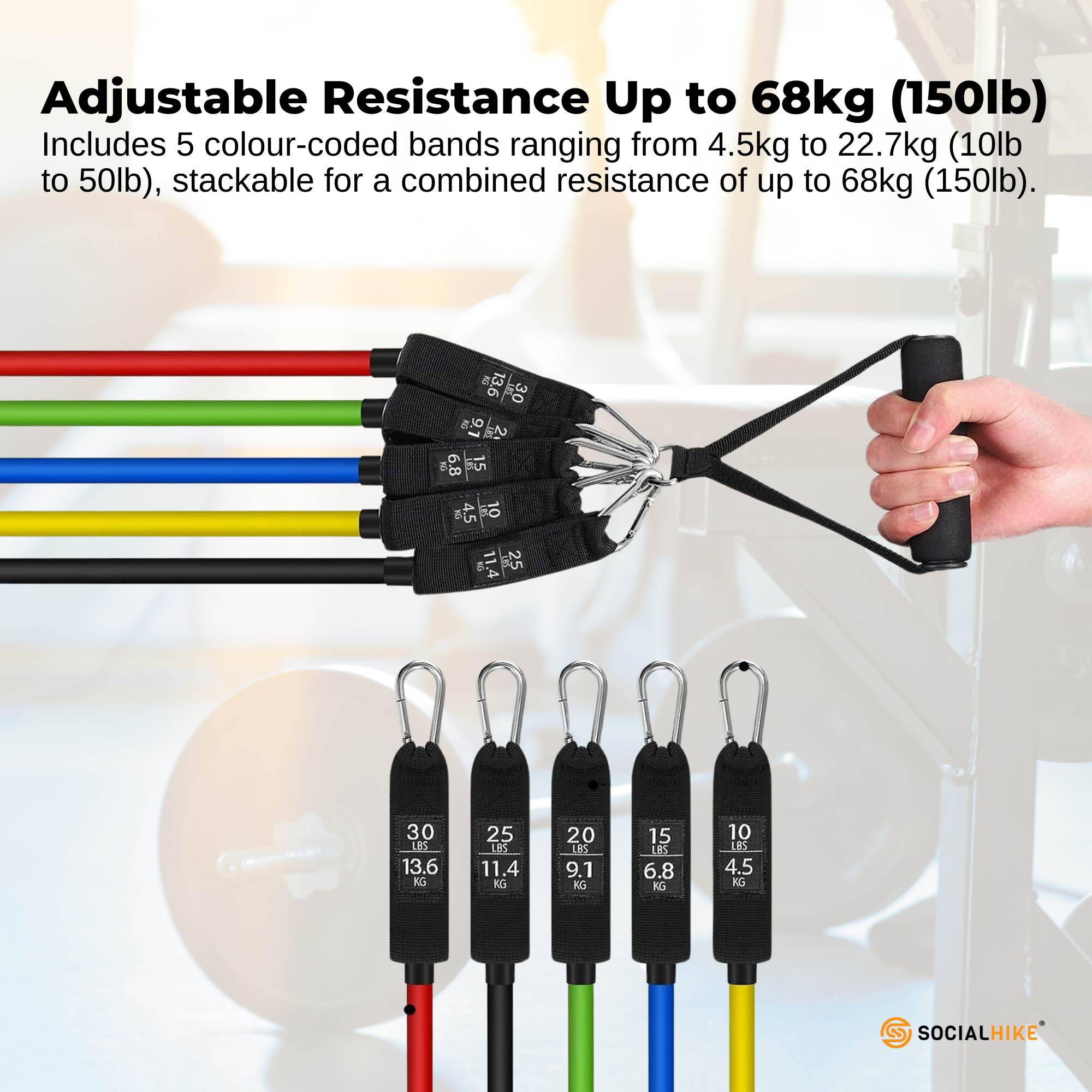 11-piece resistance band set with handles ankle straps door anchor massage ball and carry bag — view 3