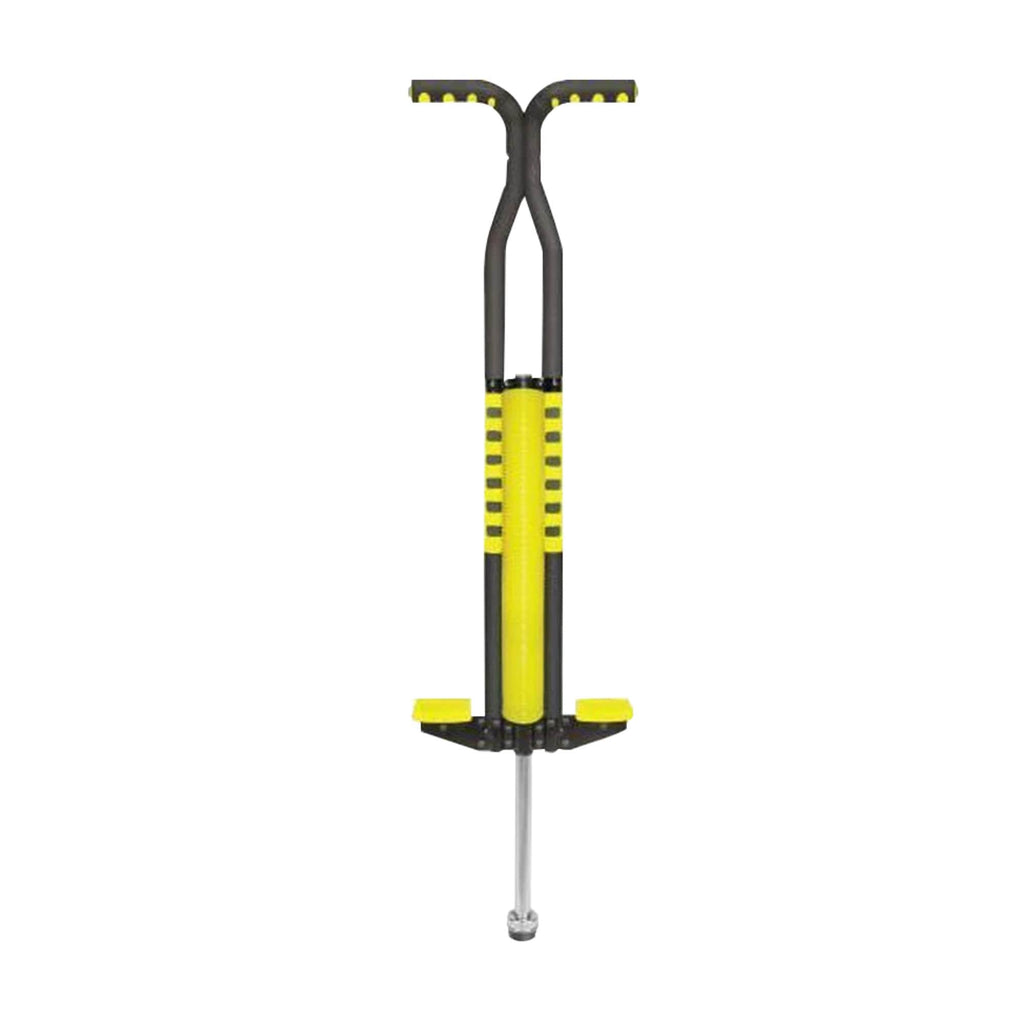 Yellow pogo stick for kids with black foam grips, anti-slip footpegs, and durable rubber bottom. — view 2