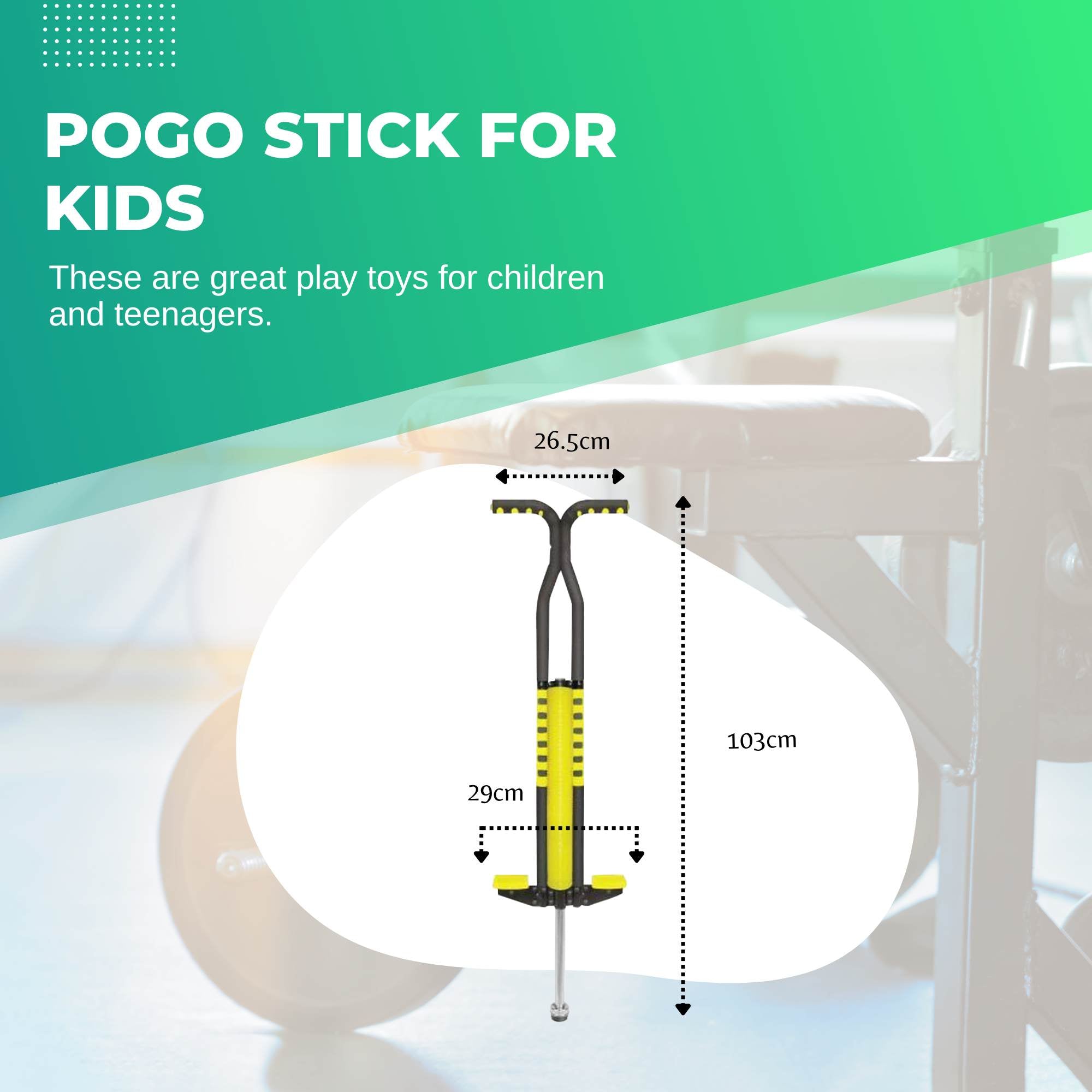 Yellow pogo stick for kids with black foam grips, anti-slip footpegs, and durable rubber bottom. — view 3