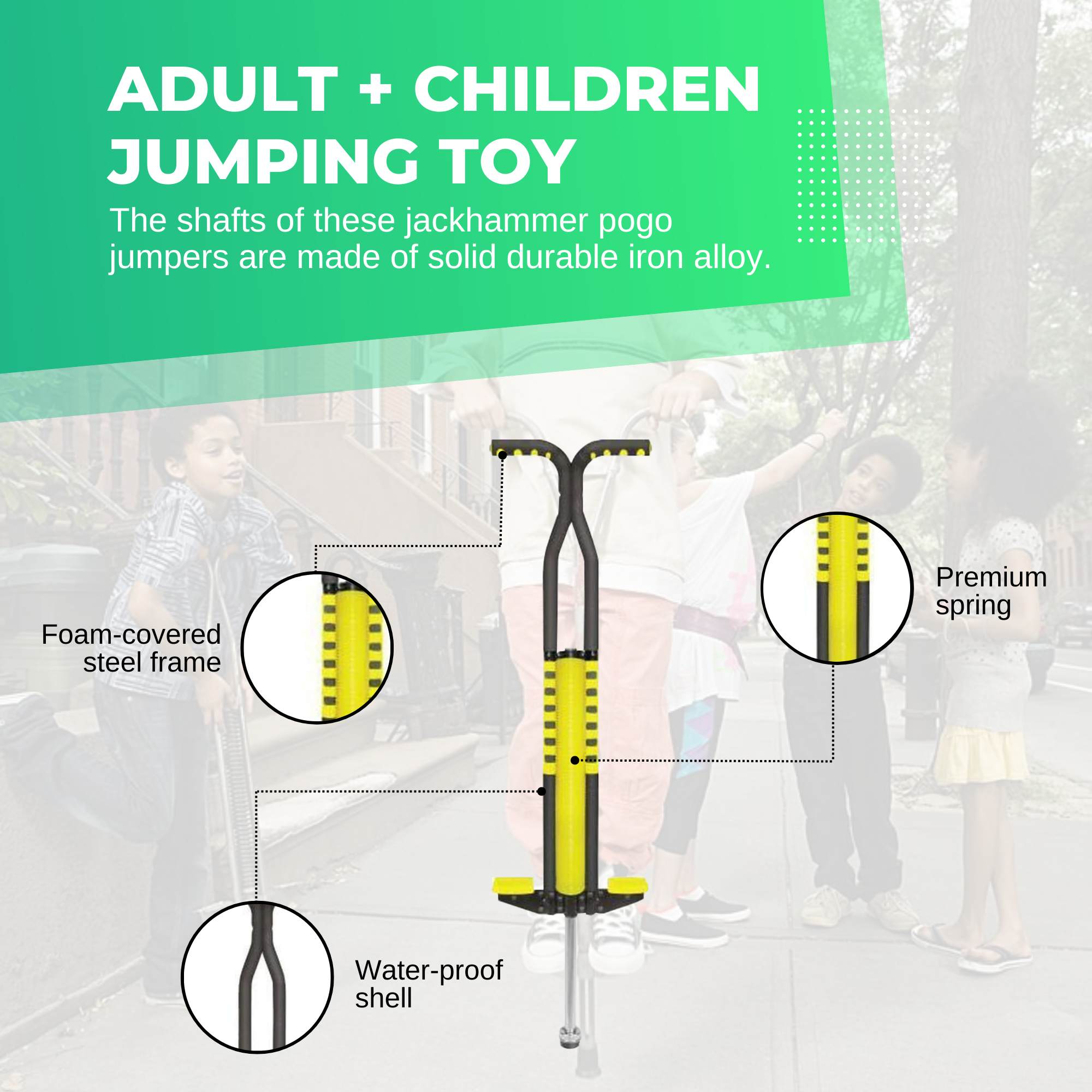 Social Hike pogo stick with steel frame, foam cover, and anti-slip footpegs for kids outdoor play. — view 4
