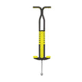 Yellow pogo stick for kids with black foam grips, anti-slip footpegs, and durable rubber bottom.