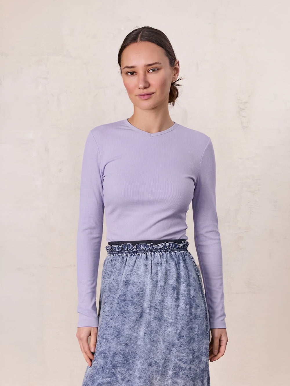 Soft Ribbed High V Tee-Lilac-0