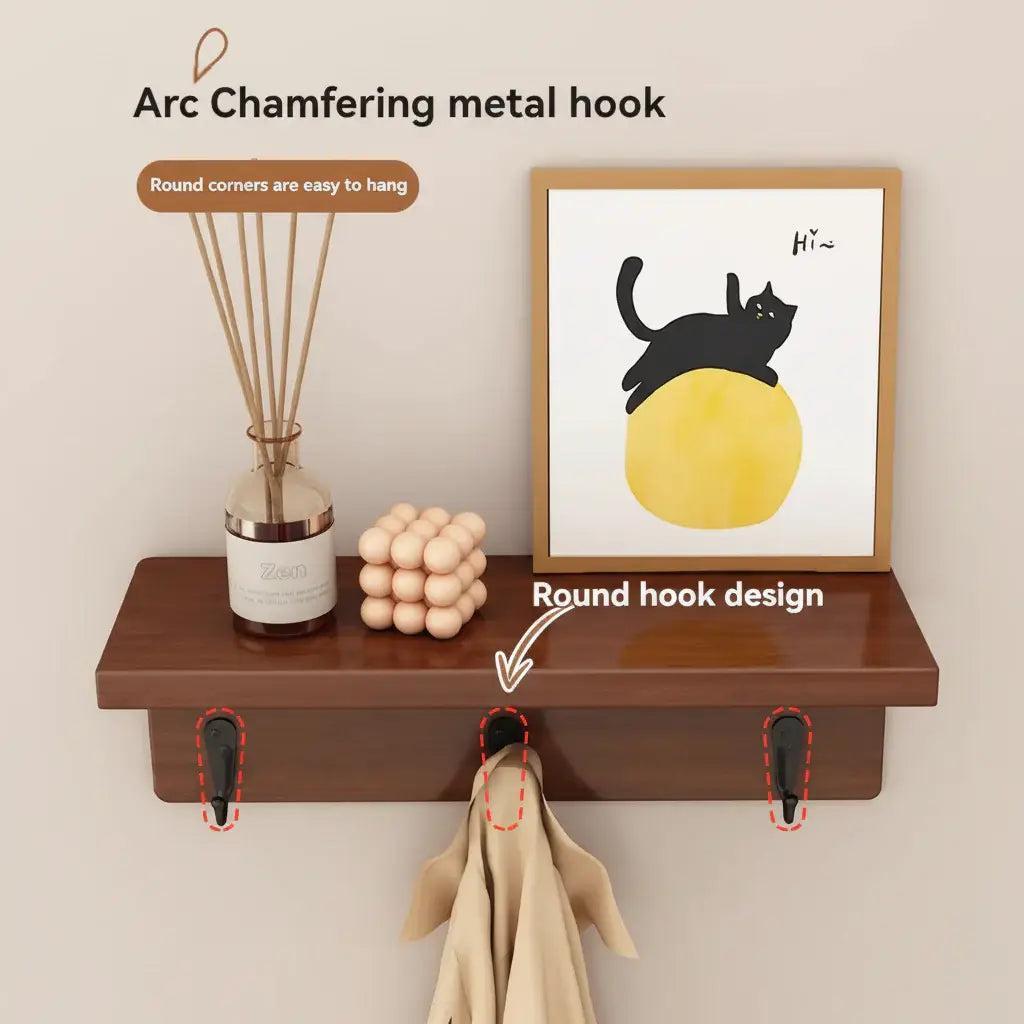 Natural solid wood wall hook rack for coats and keys in a modern entryway — view 2