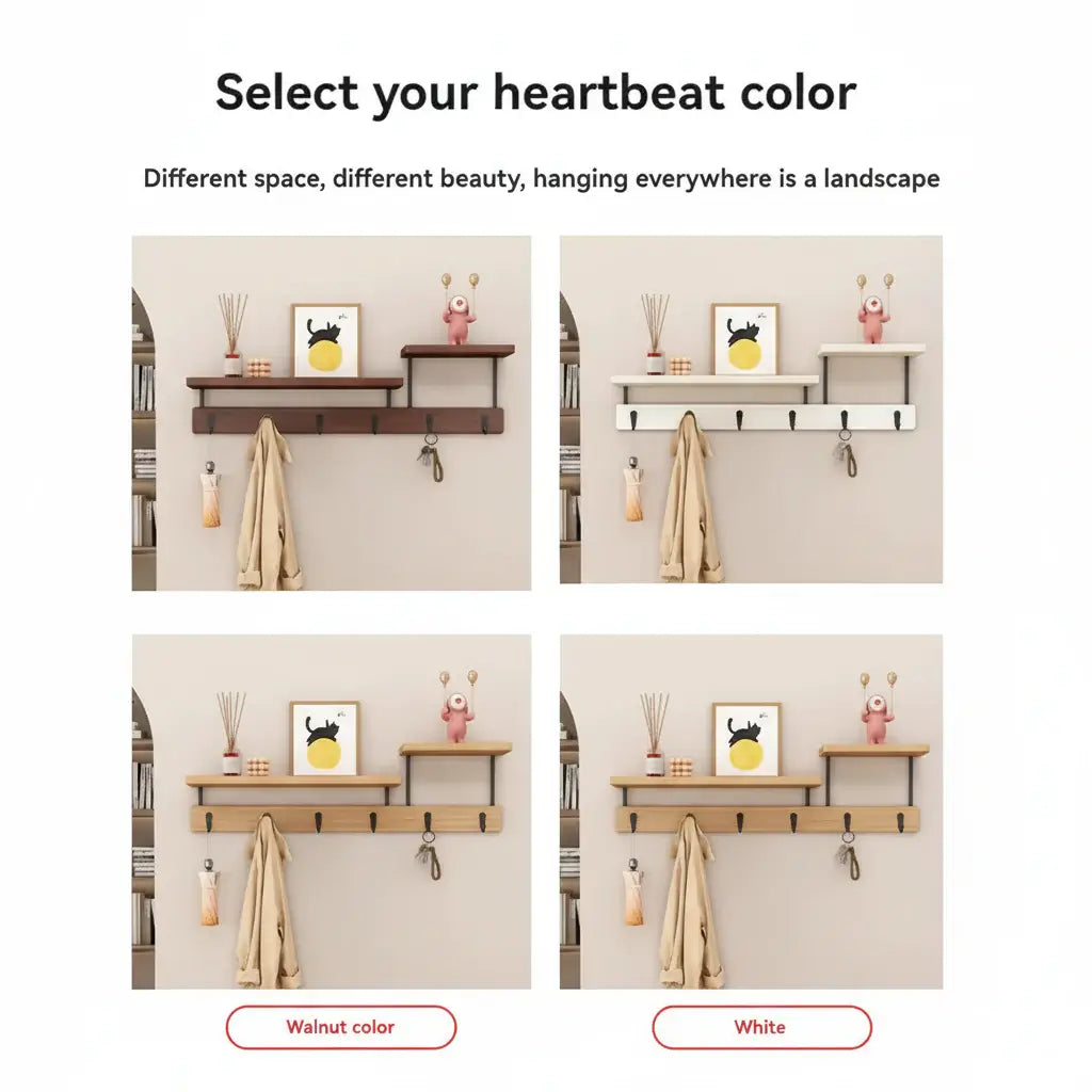 Natural solid wood wall hook rack for coats and keys in a modern entryway — view 4