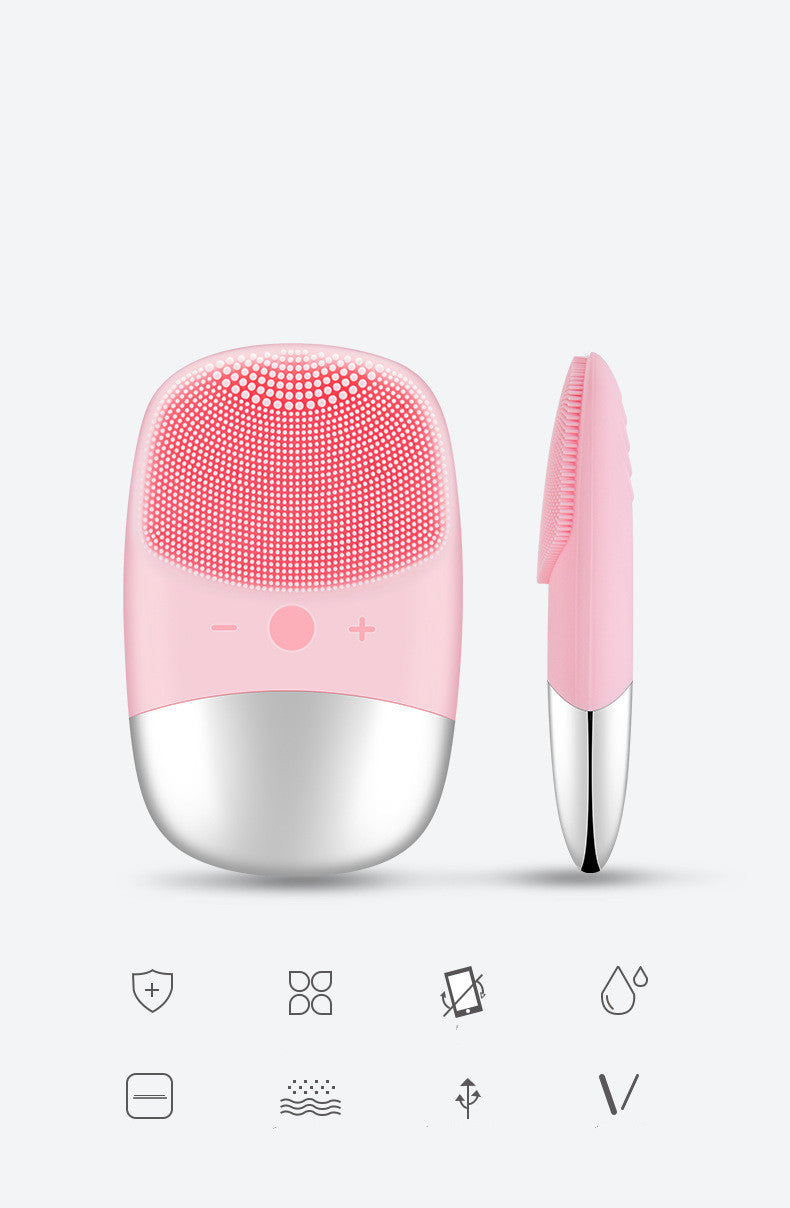 Sonic mini silicone facial cleansing brush device with waterproof ergonomic design for daily skincare