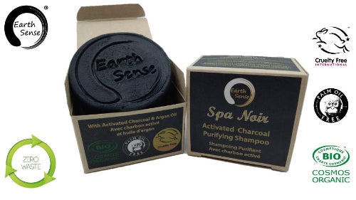 Organic Spa Noir solid shampoo bar infused with black activated charcoal for natural hair care