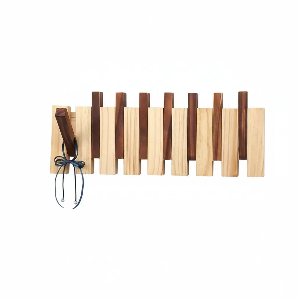 Wooden wall mounted coat rack with retractable flip down hooks for entryway organization and storage