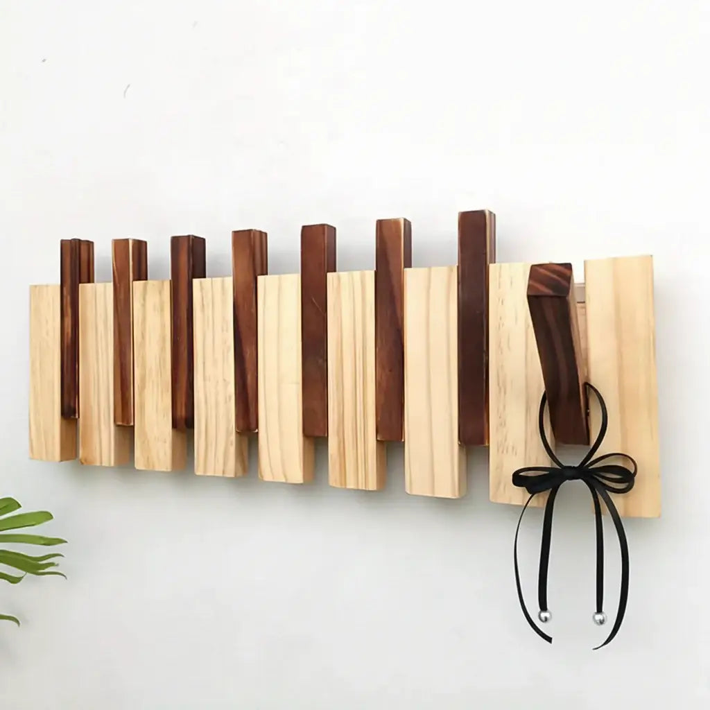 Wooden wall mounted coat rack with retractable flip down hooks for entryway organization and storage — view 3