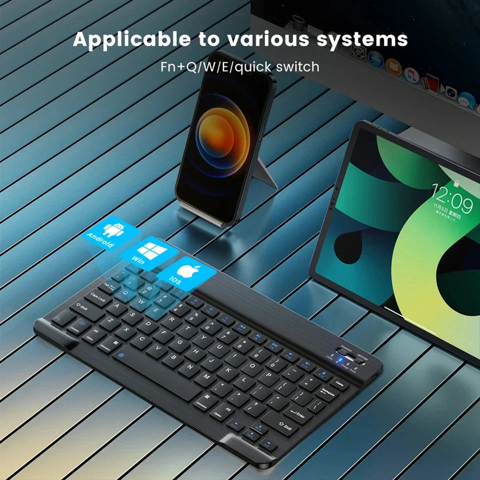Black Bluetooth wireless keyboard and mouse combo in an ultra thin portable aluminum alloy design — view 3
