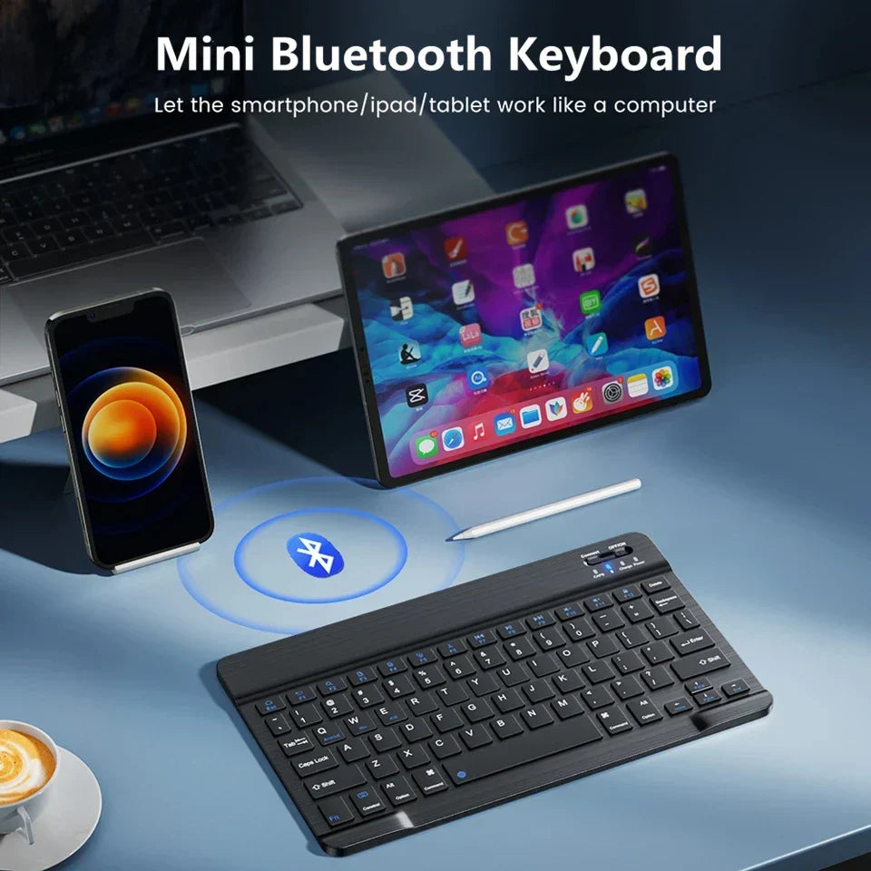 Black Bluetooth wireless keyboard and mouse combo in an ultra thin portable aluminum alloy design — view 2