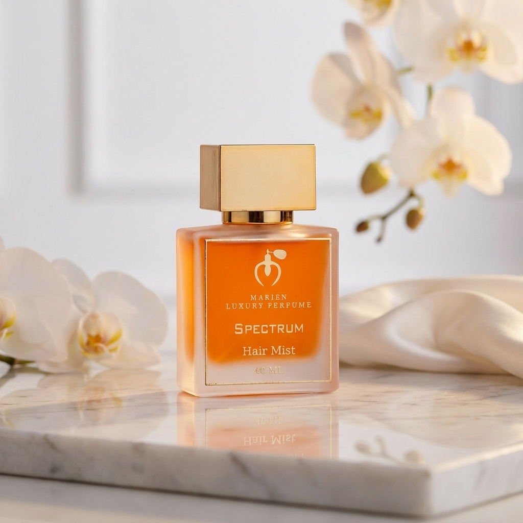 Marien Spectrum luxury hair mist 50ml spray bottle with floral jasmine and warm cedarwood fragrance notes — view 5