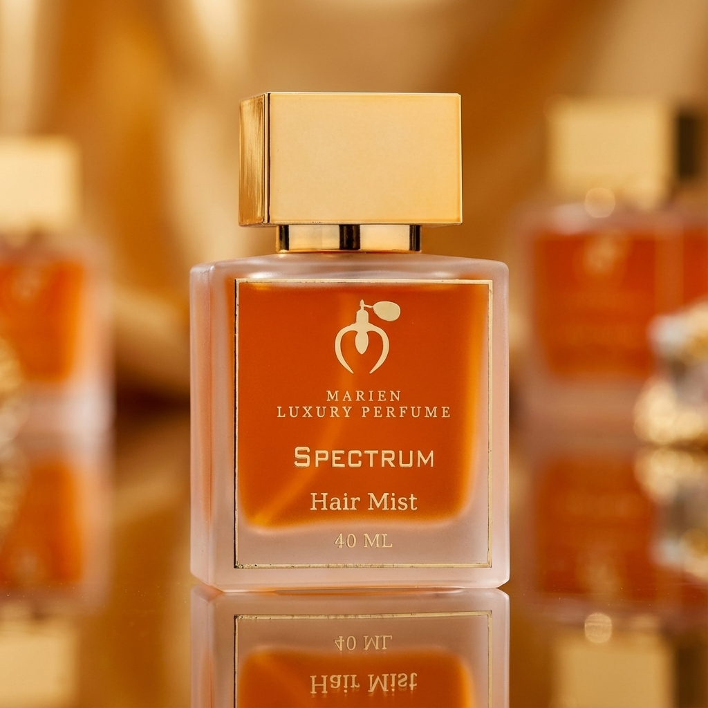 Marien Spectrum luxury hair mist 50ml spray bottle with floral jasmine and warm cedarwood fragrance notes — view 3