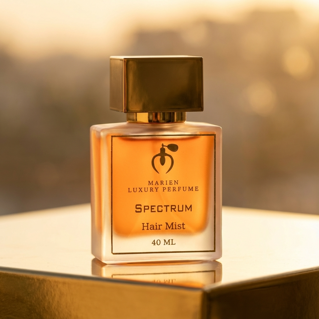 Marien Spectrum luxury hair mist 50ml spray bottle with floral jasmine and warm cedarwood fragrance notes — view 2
