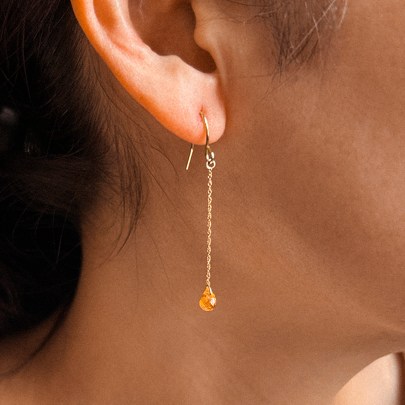 Spessartite Garnet Drop Earrings | 14K Gold-1