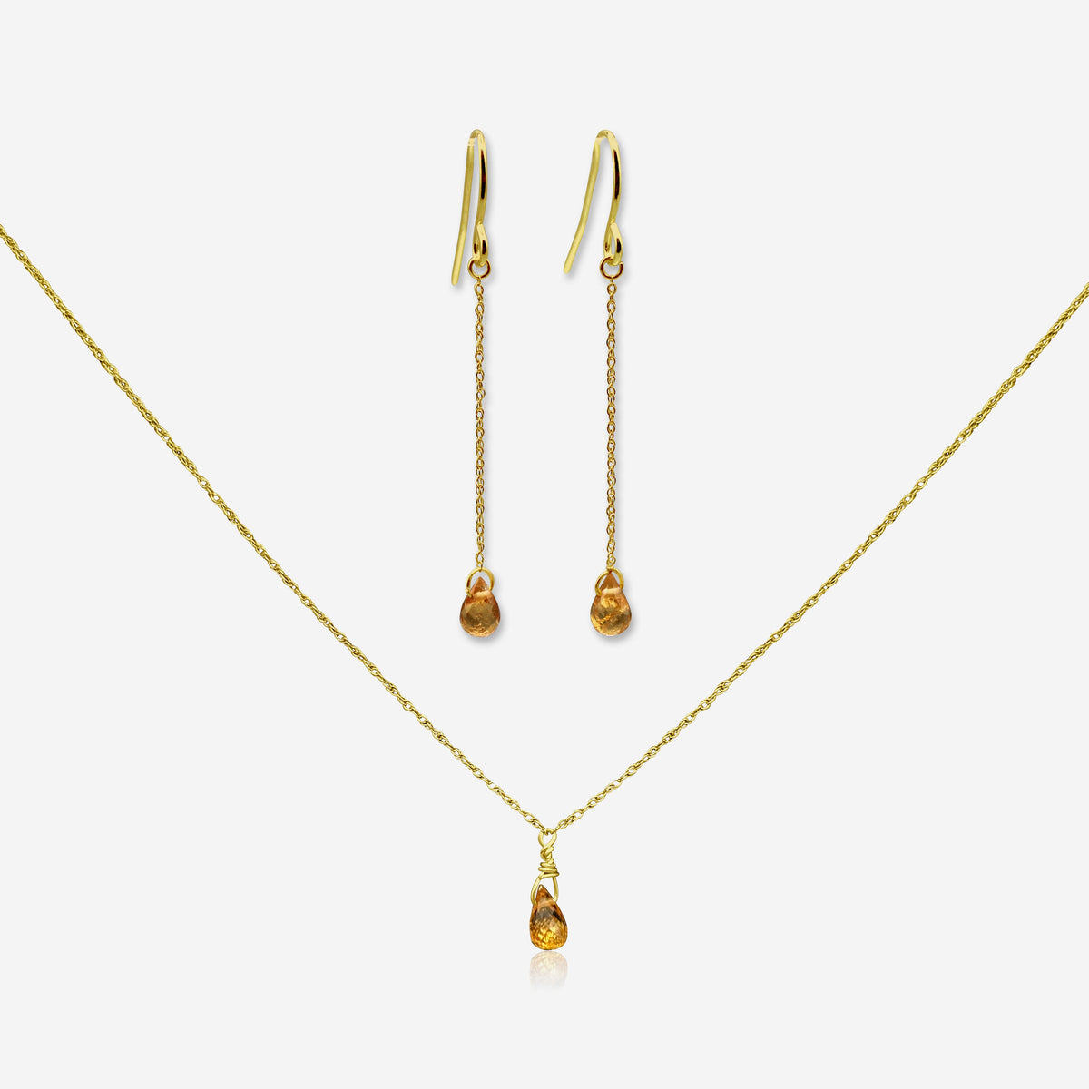 Spessartite Garnet Jewelry Set | Earrings & Necklace | 14K Gold-0